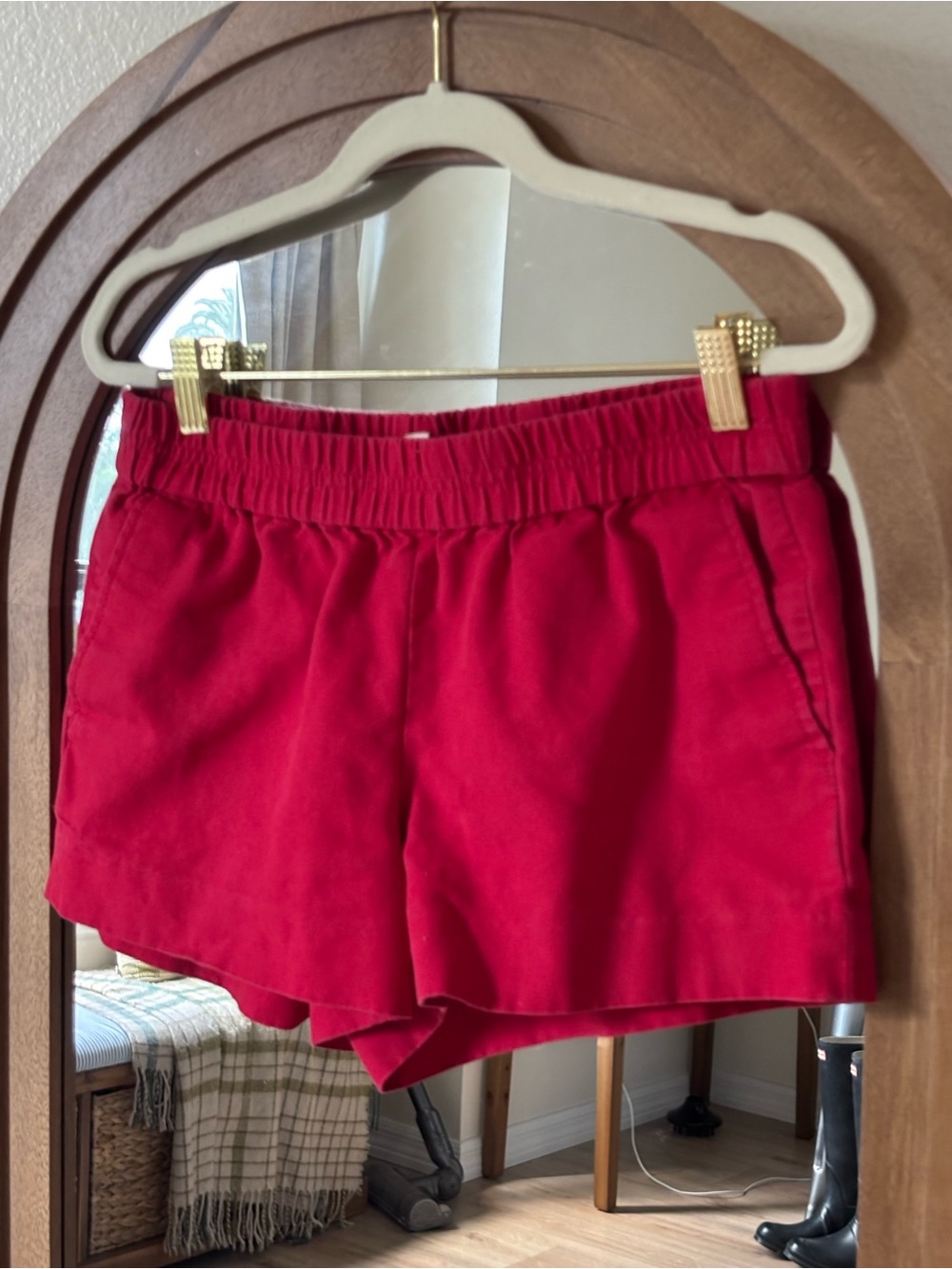 J. Crew Bright Red High-Waist Elastic Shorts